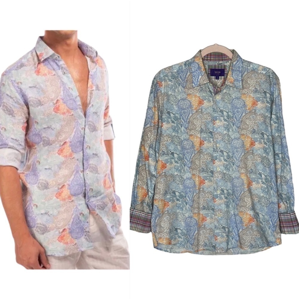 Tallia Men’s Paisley Print Button Down Business Casual Shirt